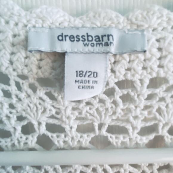 Dressbarn Sweater Womens 18 20 White Crochet Button Front Short Sleeve Cardigan - Picture 2 of 5